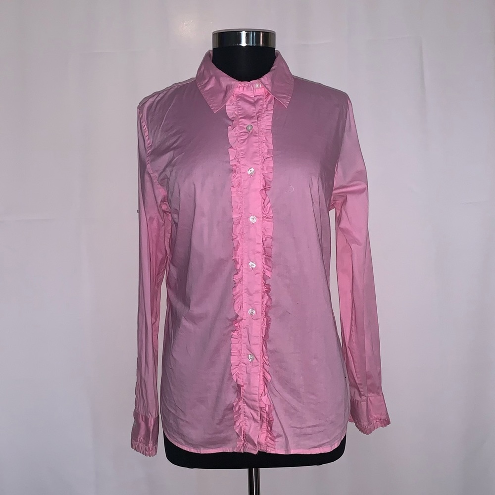 Pink ruffle button-down
